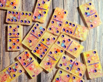 Domino Game, Resin Dominoes, Domino Set of 28 Pieces, 100% Handmade Dominoes Game Set, Vintage Toys, Night Time Domino Game