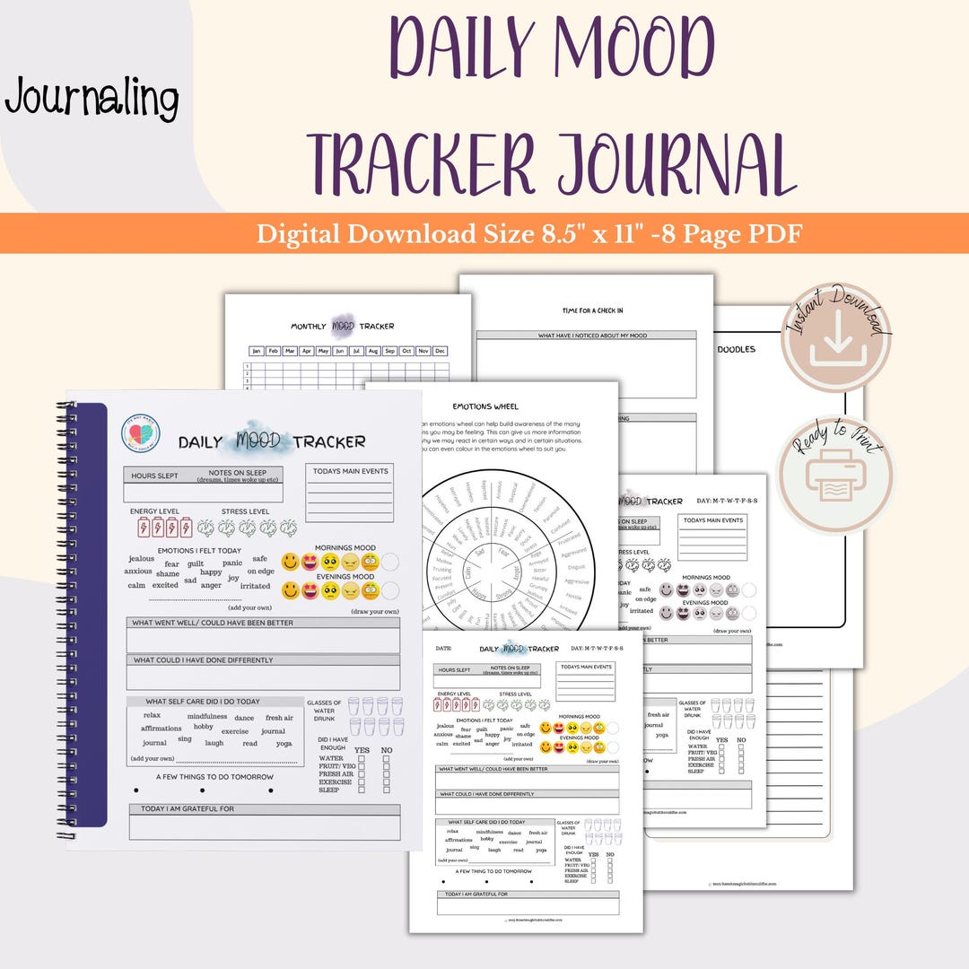 Daily Mood Tracker Journal - PDF Download Emotions Feelings CBT for ...