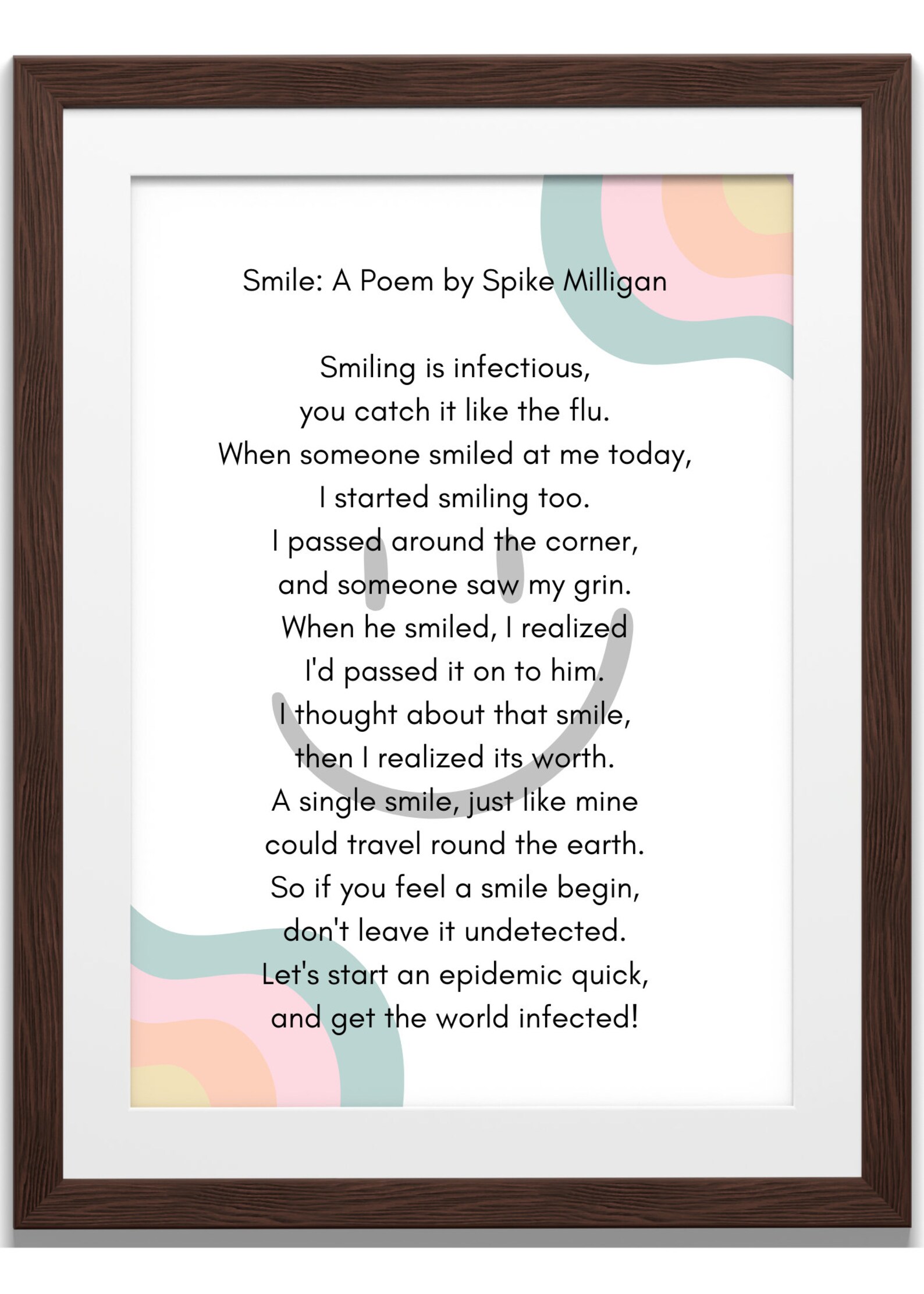 Smile A Poem by Spike Milligan Feelings Poster/ Handout. School