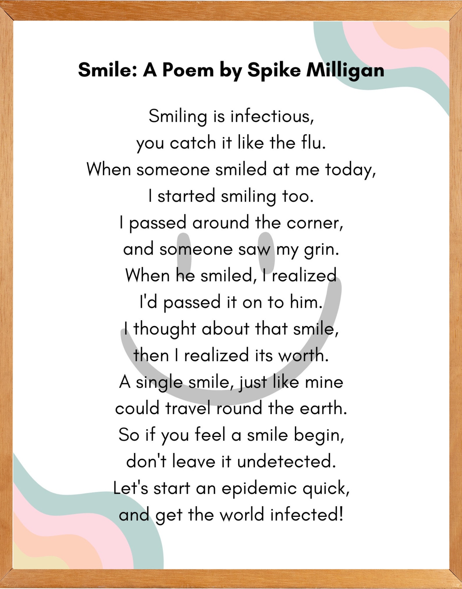 Smile A Poem By Spike Milligan Feelings Poster Handout School