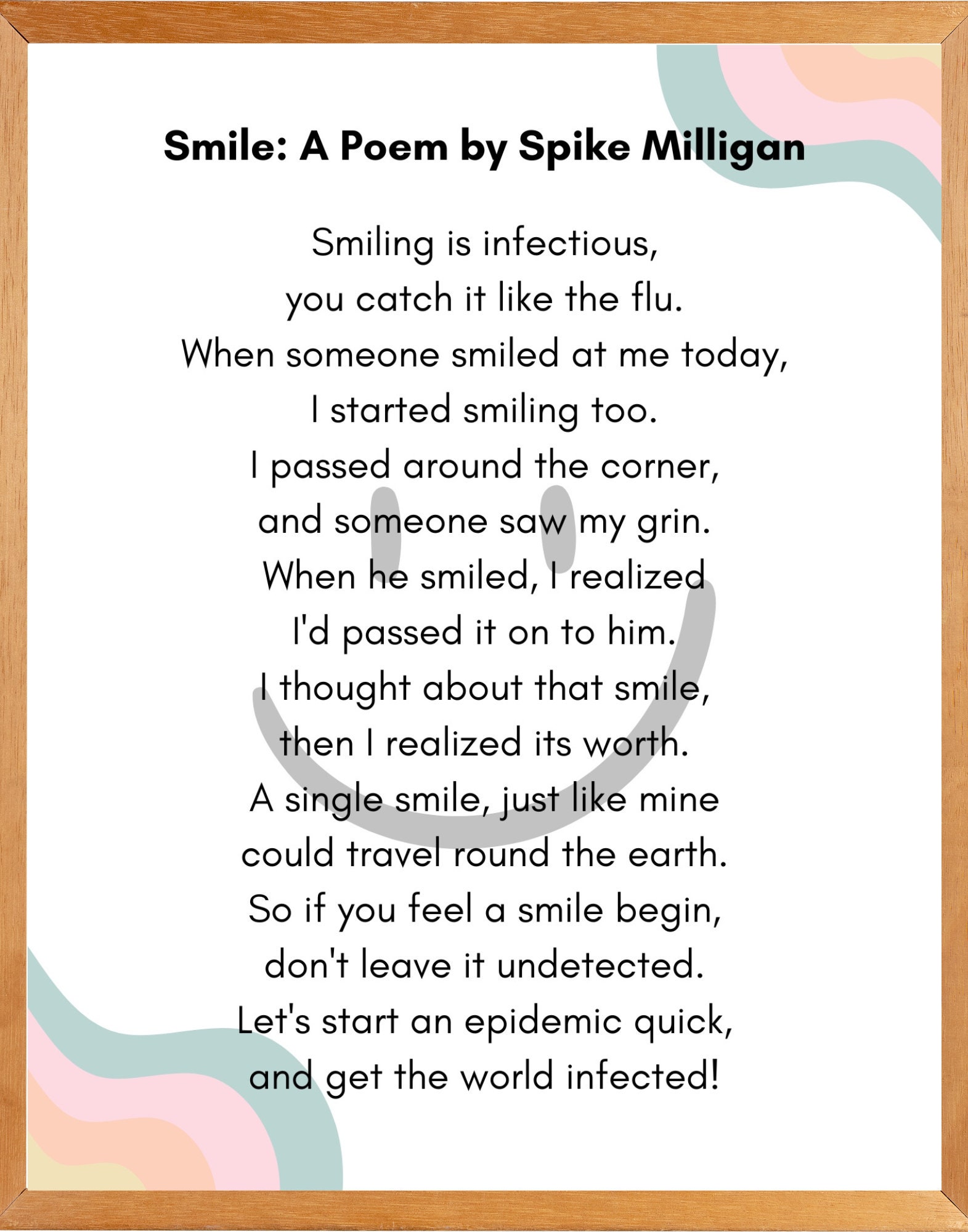 Smile A Poem by Spike Milligan Feelings Poster/ Handout. School