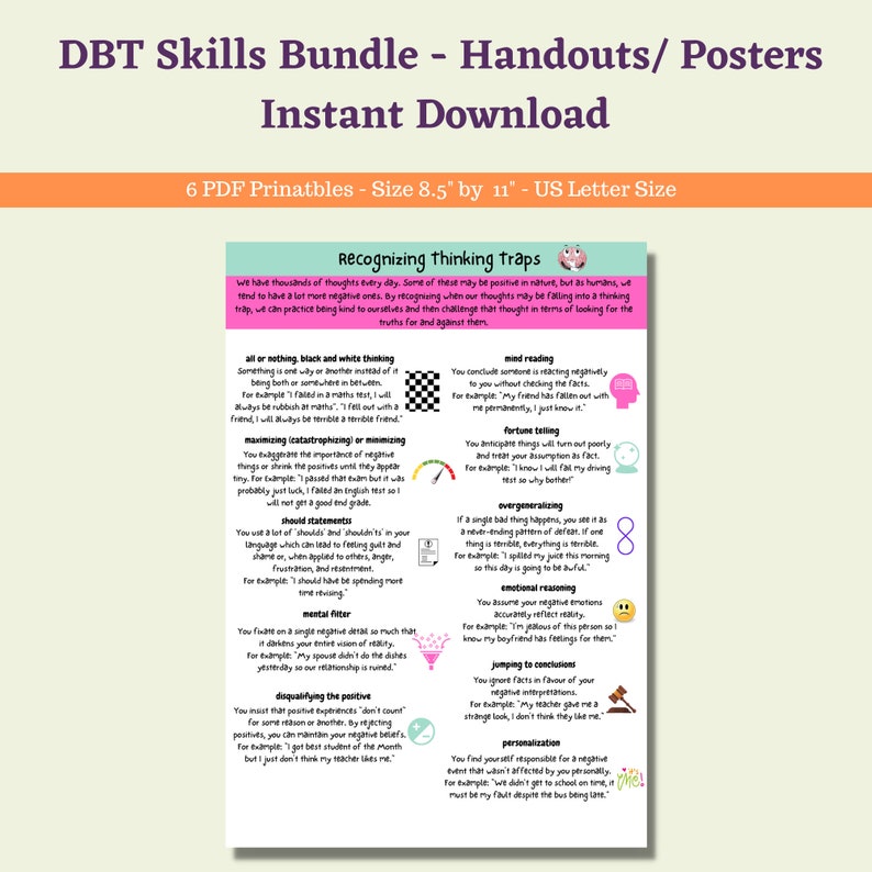 DBT Bundle Skills Printable Handout Poster PDF Set Cheat Sheet - Etsy