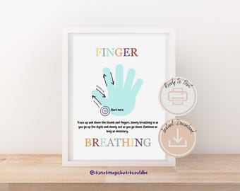 Finger Breathing. Emotional regulation poster/ handout. School counselor, Psychologist, CBT, EFT, DBT