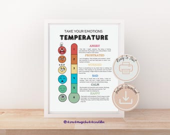 Emotions Thermometer Poster: Therapy, CBT, Emotional Regulation (Digital Download)