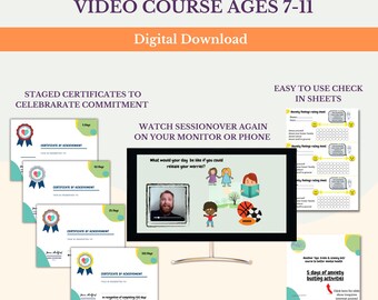 May include: A digital download for a 5-day anxiety busting video course for ages 7-11. The course includes staged certificates to celebrate commitment, easy-to-use check sheets, and a video session that can be watched again on a monitor or phone.