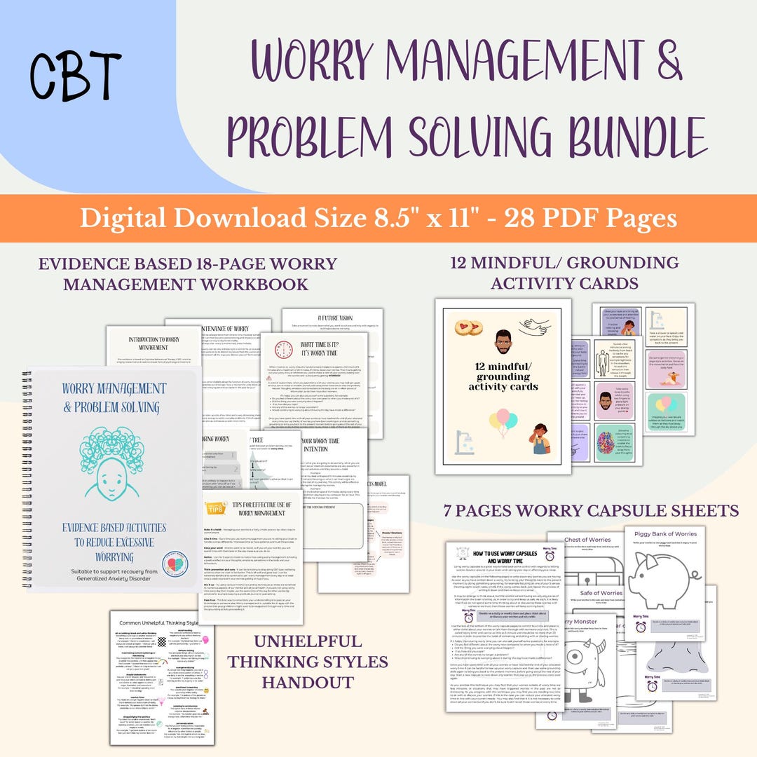 Worry Management Workbook Bundle: CBT Anxiety Relief for Adults & Teens ...