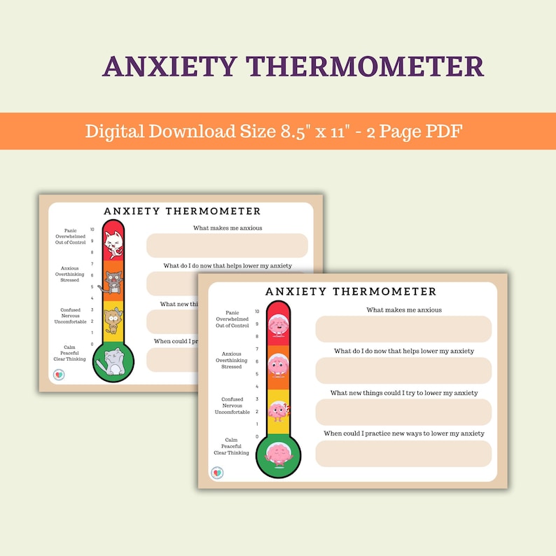Anxiety Thermometer Kids &amp; Teens Printable - Mental Health Behaviour ...