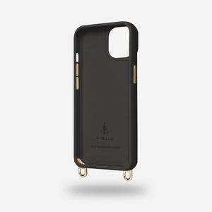 Étui de téléphone portable noir Bivallo, étui de téléphone portable en silicone, housse de téléphone portable avec œillets pour chaîne de téléphone portable.