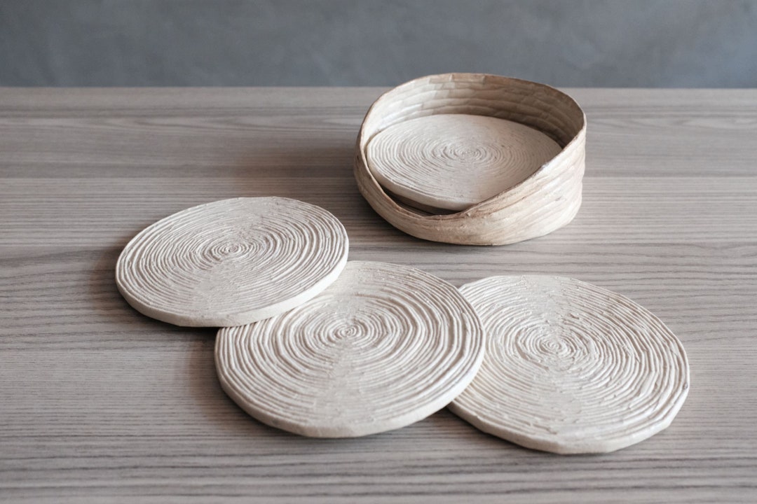 Recycled Newspaper Coasters With Holder in Boho Style Set of 6 Drink