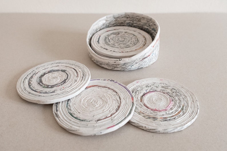 Recycled Newspaper Coasters With Holder Vintage Style Set Etsy