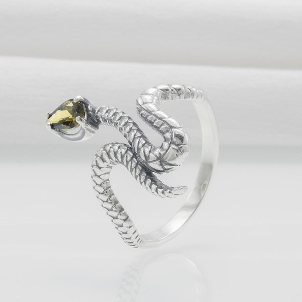 Bague serpente, Bague Cocktail Mode,Bijoux animaux, Bague ouverte, Bague Serpent Argent Massif, Bijou serpent en argent avec gemme