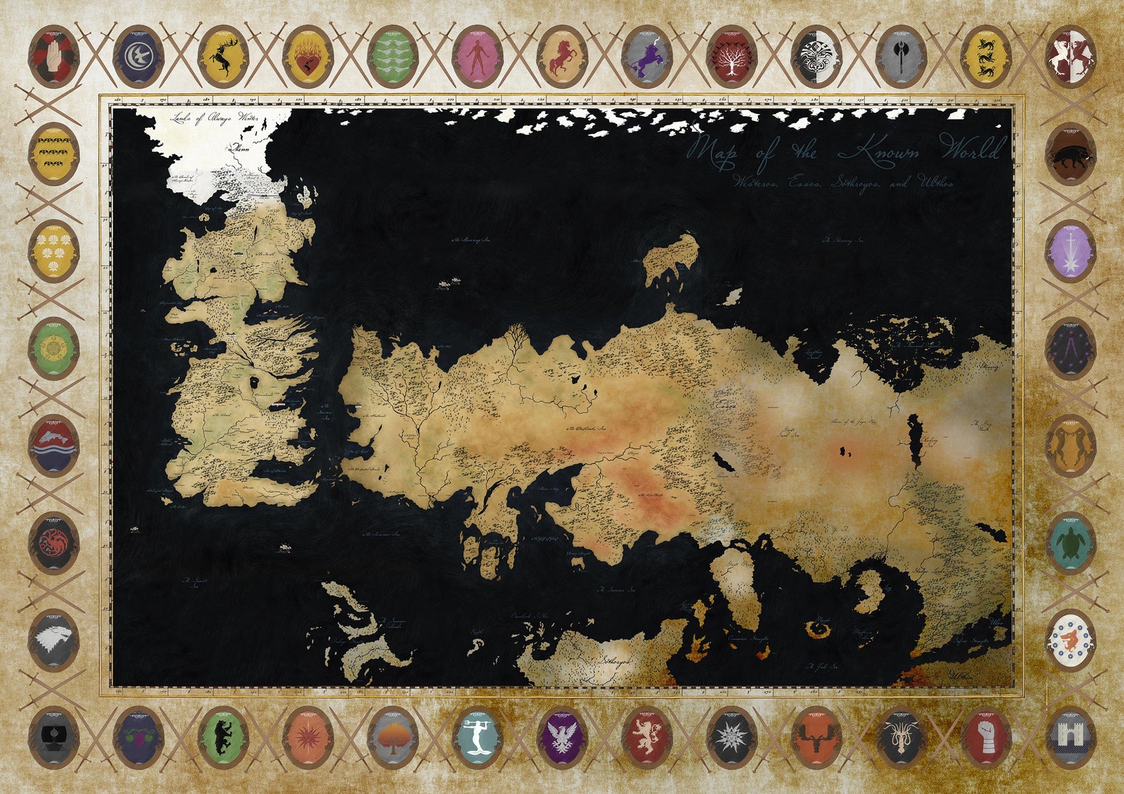 Game of Thrones Weltkarte mit allen Familiensymbolen GOT Home Etsy.de