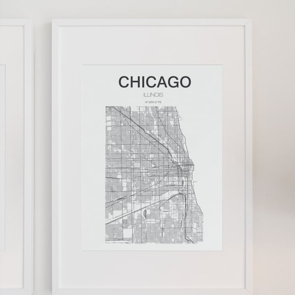 Chicago Map, Minimalist Map, Chicago Print, Chicago Poster, Chicago Art, Modern Map Print, Map of Chicago, Illinois