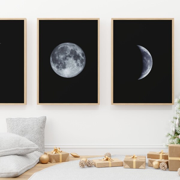 Black and White Moon Wall Art Etsy