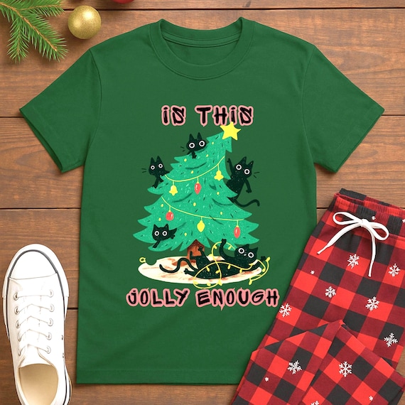 Is This Jolly Enough Cat Lover Christmas Sweatshirt, Funny Xmas Tee Hoodie, Cute Festive Holiday Gift Apparel for Cat Mom