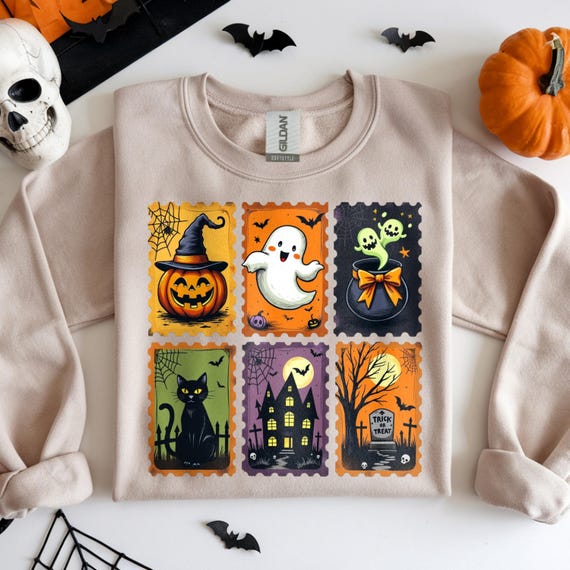 Halloween Ghost Shirt, Cute Cat Pumpkin Tee for Women