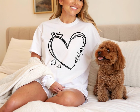 Custom Mama Shirt, Personalized Mom Shirt, Heart Shirt With Kids Names, Gift For Mom, Mom Heart Shirt, Custom Grandma Tee, Mother's Day Gift