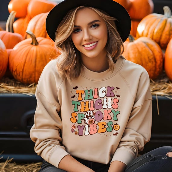 Thick Thighs Spooky Vibes Halloween T-Shirt