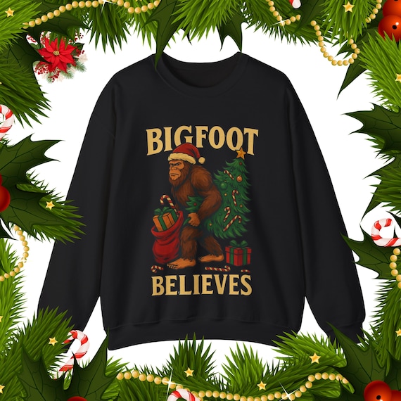 Bigfoot Christmas Sweatshirt• Vintage Sasquatch Holiday Tee Hoodie Sweatshirt • Xmas Gift for Outdoor Lovers