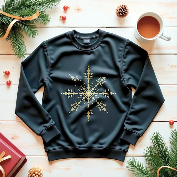 Cozy Gold Snowflake Christmas Sweatshirt | Warm Holiday Hoodie | Winter Gift Idea