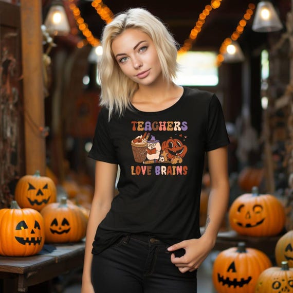 Teachers Love Brains Halloween T-Shirt, Cute Spooky Classroom Tee, Funny Teacher Appreciation Gift, Halloween Shirt for Educators