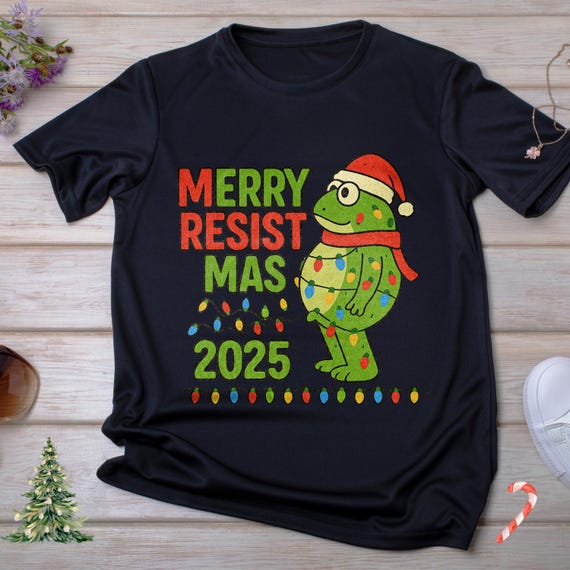 Funny Christmas Tee & Sweatshirt• Holiday Merry Christmas Portland 2025 Hoodie• Resistmas Frog Tee