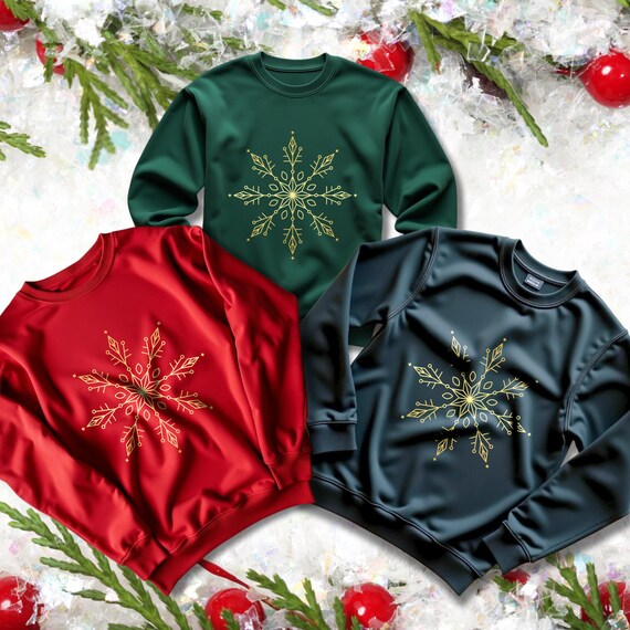 Luxury Gold Snowflake Christmas Sweatshirt | Elegant Holiday Hoodie Gift for Her