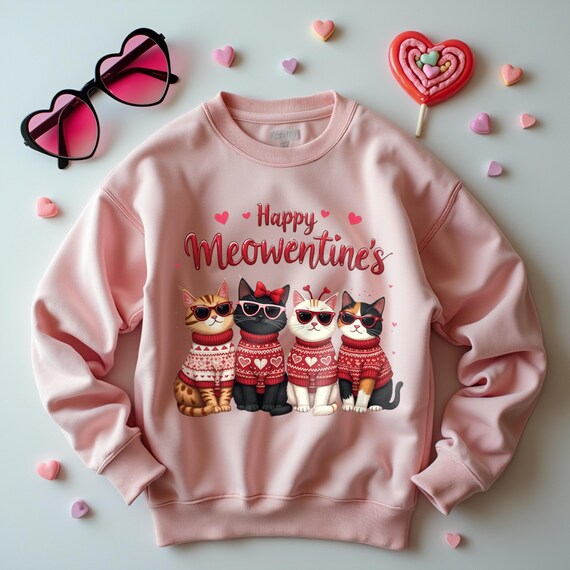 Womens Sweatshirt Valentines Day, Cat Valentines Day Hoodie,
