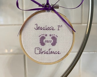 DIY personalized baby's 1st Christmas ornament pattern, cross stitch instant download pattern