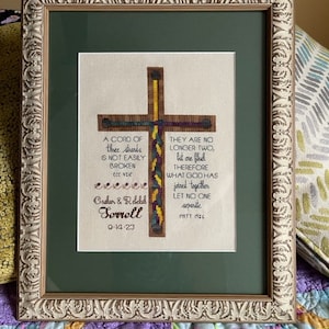 Cross stitch pattern Wedding Cross, marriage, scripture, Christian (instant download), Ecclesiastes 4:12, Matthew 19, personalize