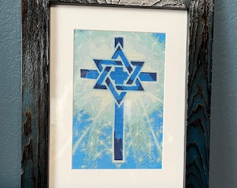 Cross Stitch pattern Star of David Cross, instant download, Jewish, Messianic, Christian