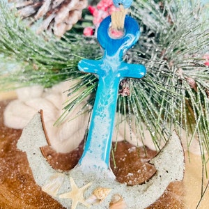 Ocean Resin Anchor Christmas Ornament: Long Beach Sand & Seashells