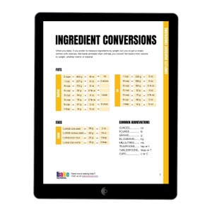 Baking ingredients conversion chart