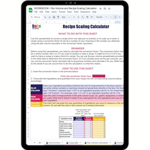 Pan Volume and Recipe Scaling Calculator Spreadsheets