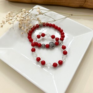 Red heart bracelet set, Heart charms, Set of 2, Handmade stackable bracelets, Valentine&#39;s Day jewelry, Gift for her