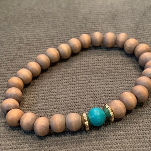 Boho wooden and Turquoise stretchy bead bracelet, handmade bracelets, turquoise gemstone,