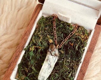 Pale Green Kunzite & Copper electroform pendant