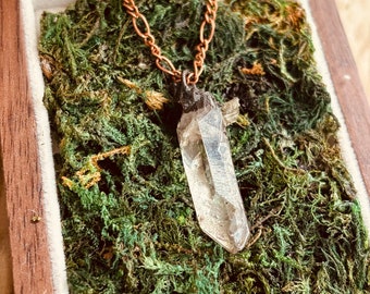 Clear quartz & Copper electroform pendant
