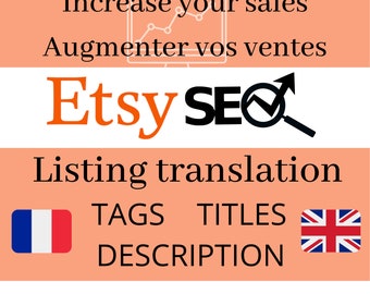 Listing translation english and french, Optimized listing, long tail tags, Help Etsy SEO, Improve sales, Marmalead, Ubersuggest tool