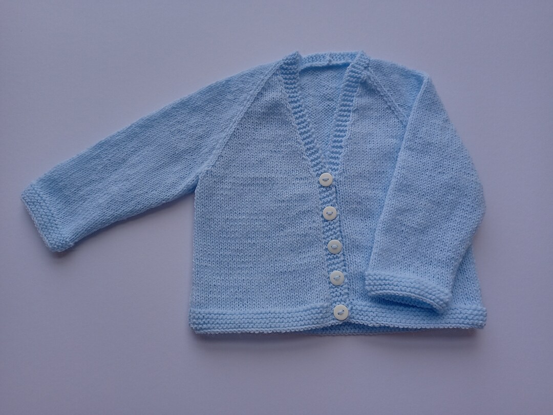 Hand Knitted Pale Blue Baby Cardigan With Raglan Sleeves Etsy