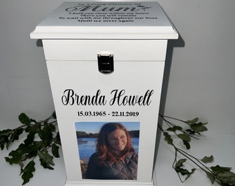 Large Tall Ashes Casket/Urn/Box W/ Catch And Photo - Cremation Memorial Urn Casket Box Keepsake Customised Unique - Personalised & Handmade