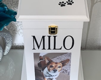 Pets Tall Ashes Casket/Urn/Box With Clasp and Photo - Cremation Memorial Urn Casket Box Keepsake Customised Unique - Personalised & Handmade