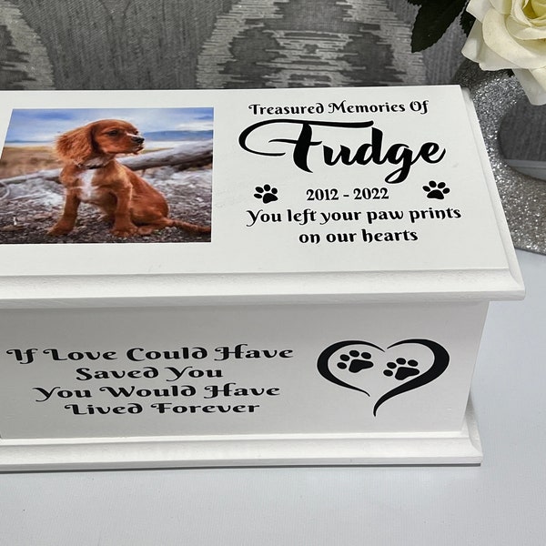 Pets Ashes Casket/Urn/Box With Photo - Cremation Memorial Urn Casket Box Keepsake Customised Unique - Personalised & Handmade Internal Clasp