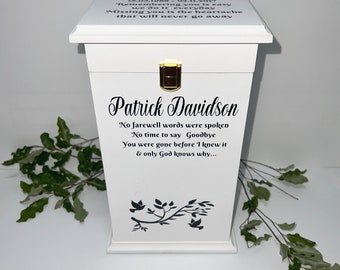 Large Tall Ashes Casket/Urn/Box W/ Catch - Cremation Memorial Urn Casket Box Keepsake Customised Unique - Personalised & Handmade
