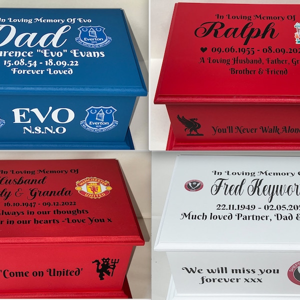 Large Ashes Casket/Urn/Box - Cremation Memorial Keepsake Customised Unique -  Handmade Football Themed