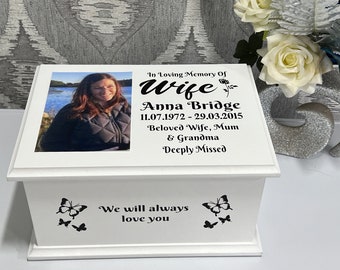 Large Ashes Casket/Urn/Box Cremation Memorial Keepsake Customised Unique - Personalised & Handmade Internal Clasp with Photo