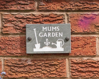Mum's Garden Deep Engraved Slate Sign Mothers Day Gift 6 x 4 High Quality