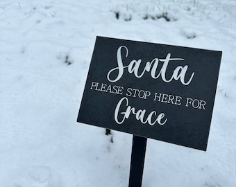 Deep Engraved | Christmas Gift | Santa Please Stop Here For NAME | Personalised Santa Sign | Slate sign