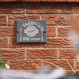 BBQ Corner Slate Engraved Sign 6 x 8 inches Personalised Fathers Day Gift image 1