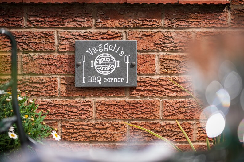 BBQ Corner Slate Engraved Sign 6 x 8 inches Personalised Fathers Day Gift image 1